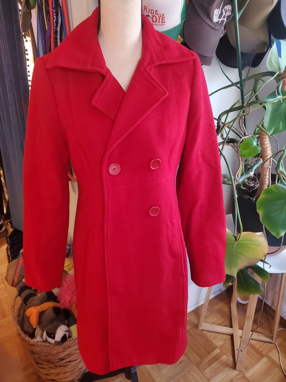 Women's Double-Breasted Red Wool Coat